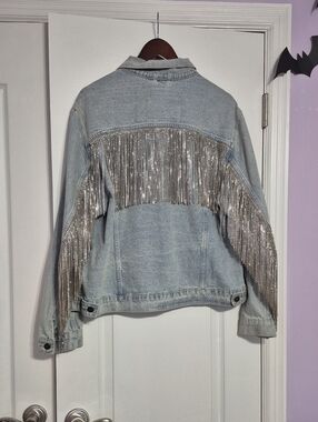 DANIEL X DIAMOND Women's Light Wash Denim Jacket with Silver Diamond Fringe